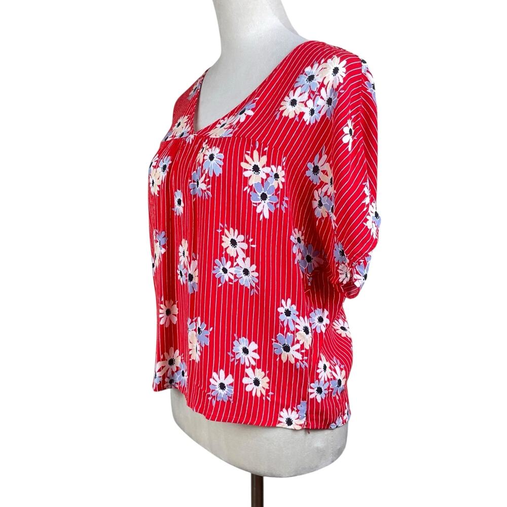 Madewell Rhyme Top in Daisy Society Red Floral & Stripe Print Casual Shirt - Picture 5 of 13